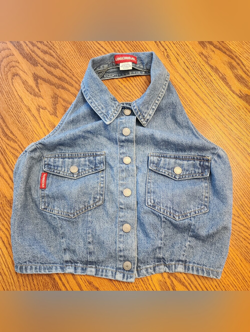 UNIONBAY Blue Denim Button-Front Halter Vest Vintage Y2K